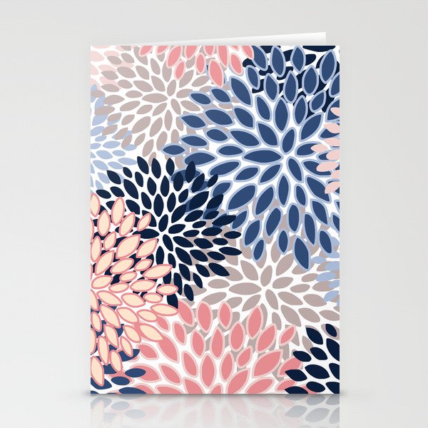 Floral Blooms, Pink, Blue, Gray Stationery Card Gallery Image 2