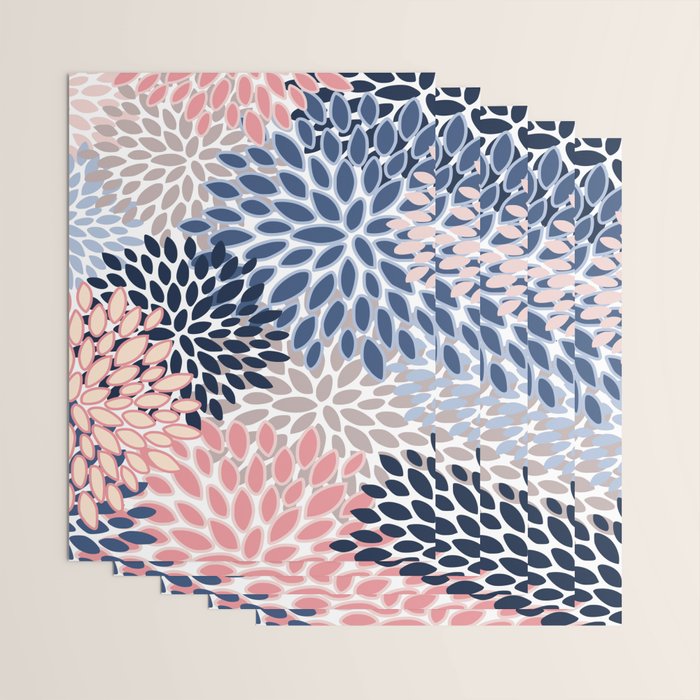 Floral Blooms, Pink, Blue, Gray Wrapping Paper Gallery Image 3