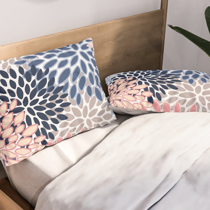 Floral Blooms, Pink, Blue, Gray Pillow Sham Gallery Image 2