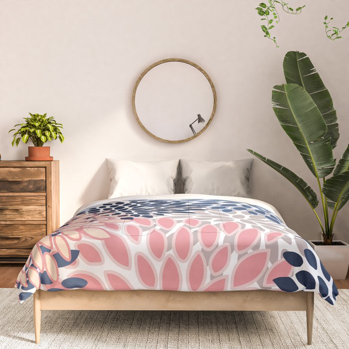 Floral Blooms, Pink, Blue, Gray Comforter Gallery Image 3