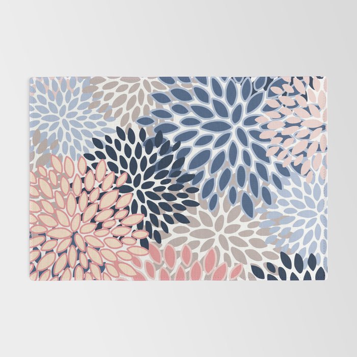 Floral Blooms, Pink, Blue, Gray Rug Gallery Image 2