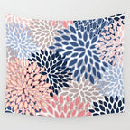 Floral Blooms, Pink, Blue, Gray Wall Tapestry Gallery Image 4