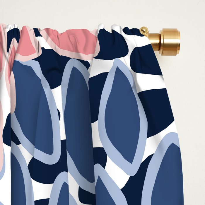Floral Blooms, Pink, Blue, Gray Window Curtain Gallery Image 2
