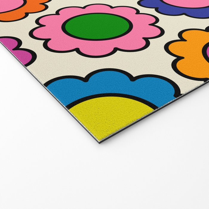 Colorful Flowers Happy Retro Pattern Welcome Mat Gallery Image 2