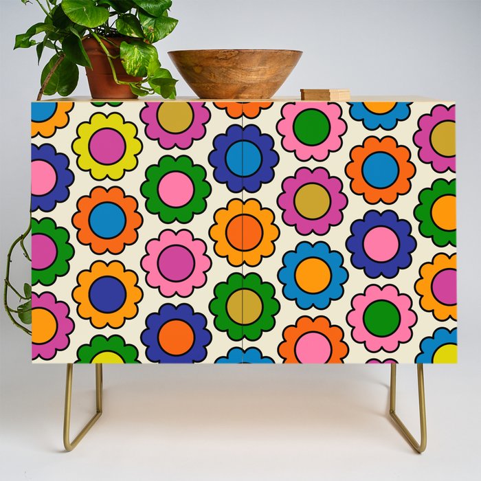 Colorful Flowers Happy Retro Pattern Credenza Gallery Image 1