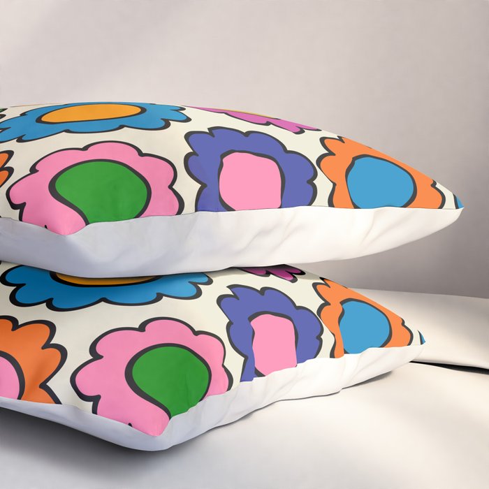 Colorful Flowers Happy Retro Pattern Pillow Sham Gallery Image 3
