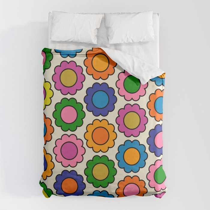 Colorful Flowers Happy Retro Pattern Duvet Cover Gallery Image 6