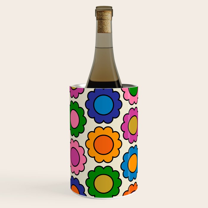 Colorful Flowers Happy Retro Pattern Wine Chiller Gallery Image 1