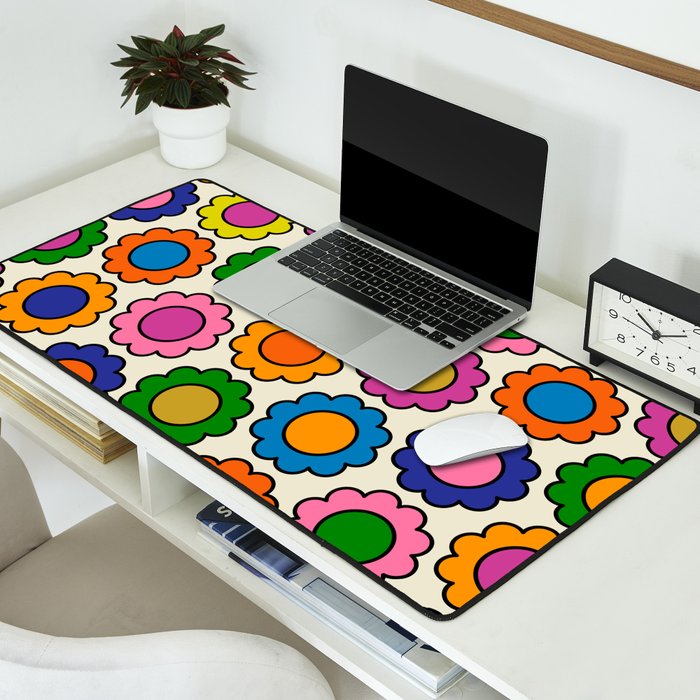 Colorful Flowers Happy Retro Pattern Desk Mat Gallery Image 2