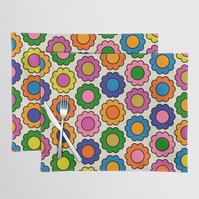 Colorful Flowers Happy Retro Pattern Placemat Gallery Image 1