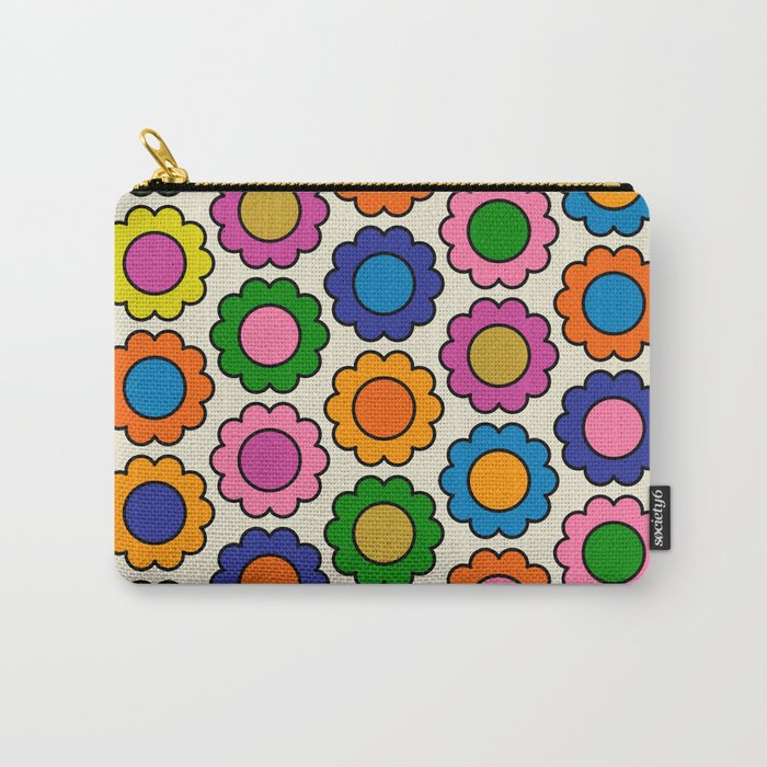 Colorful Flowers Happy Retro Pattern Carry All Pouch Gallery Image 1