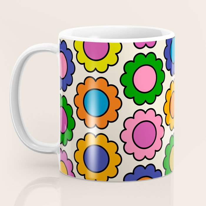 Colorful Flowers Happy Retro Pattern Coffee Mug Gallery Image 3