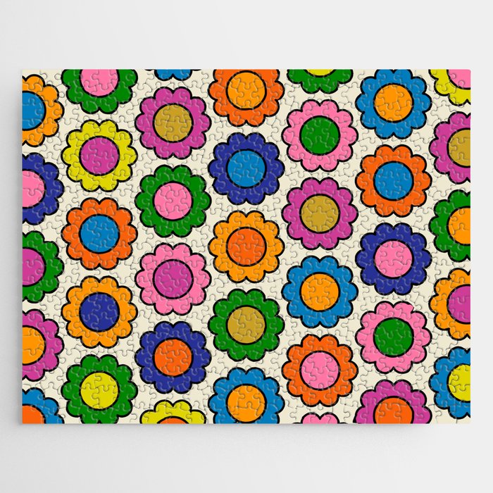 Colorful Flowers Happy Retro Pattern Jigsaw Puzzle Gallery Image 1