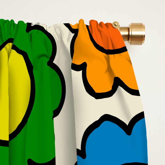 Colorful Flowers Happy Retro Pattern Window Curtain Gallery Image 2