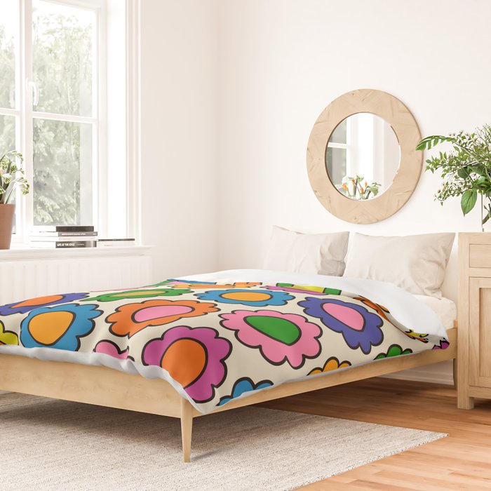 Colorful Flowers Happy Retro Pattern Duvet Cover Gallery Image 2