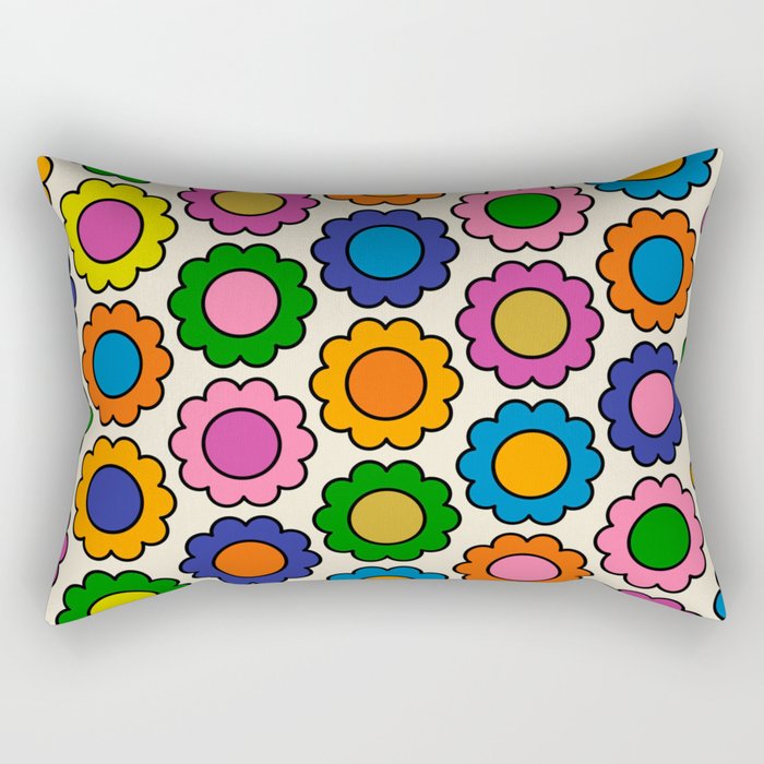 Colorful Flowers Happy Retro Pattern Rectangular Pillow Gallery Image 1