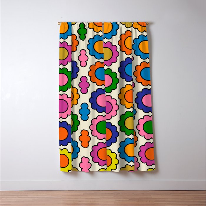 Colorful Flowers Happy Retro Pattern Window Curtain Gallery Image 3