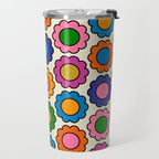 Colorful Flowers Happy Retro Pattern Travel Mug Gallery Image 2