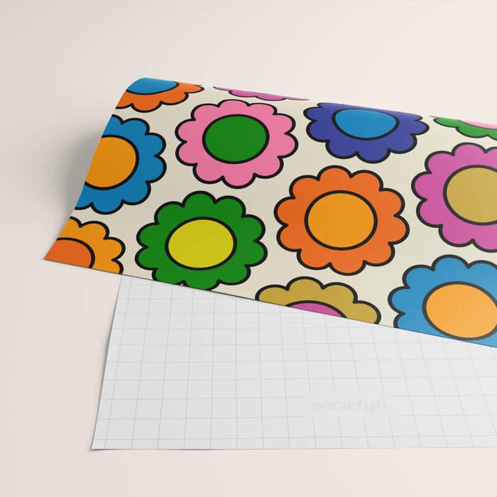 Colorful Flowers Happy Retro Pattern Wrapping Paper Gallery Image 2