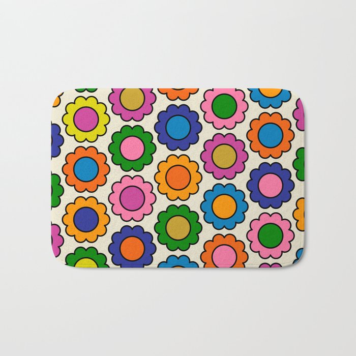 Colorful Flowers Happy Retro Pattern Bath Mat Gallery Image 1