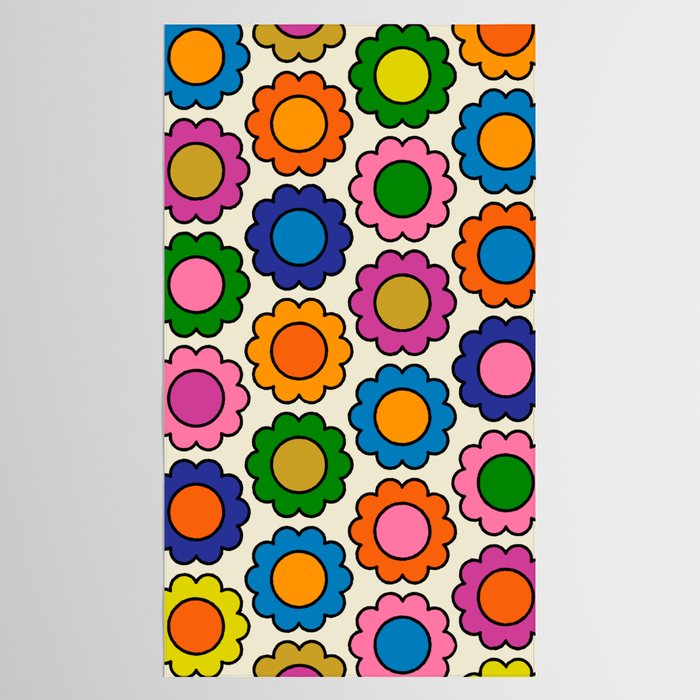 Colorful Flowers Happy Retro Pattern Tablecloth Gallery Image 2