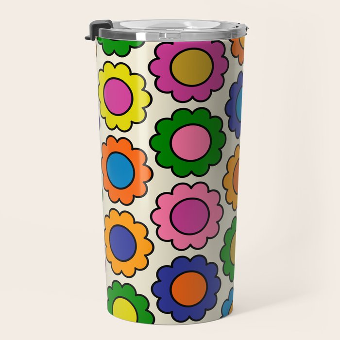 Colorful Flowers Happy Retro Pattern Travel Mug Gallery Image 3