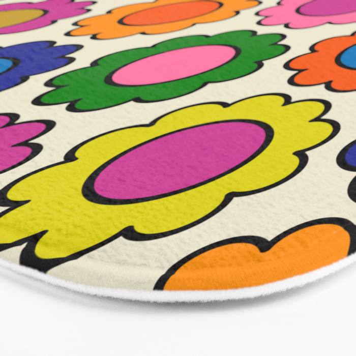 Colorful Flowers Happy Retro Pattern Bath Mat Gallery Image 3