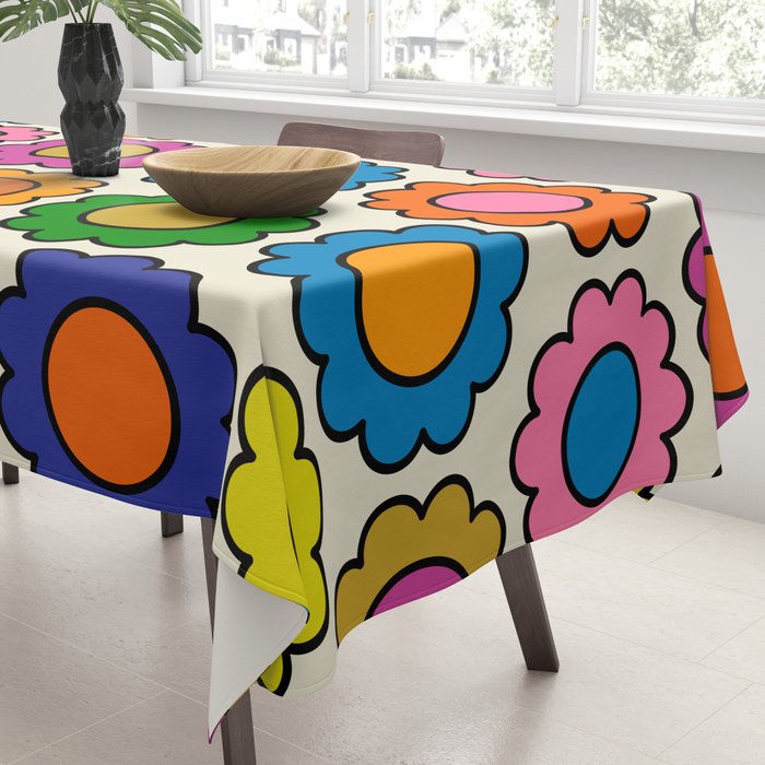 Colorful Flowers Happy Retro Pattern Tablecloth Gallery Image 3