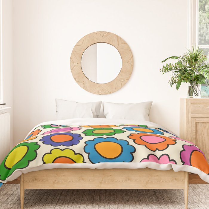 Colorful Flowers Happy Retro Pattern Duvet Cover Gallery Image 3