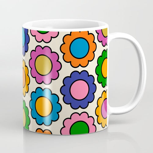 Colorful Flowers Happy Retro Pattern Coffee Mug Gallery Image 1