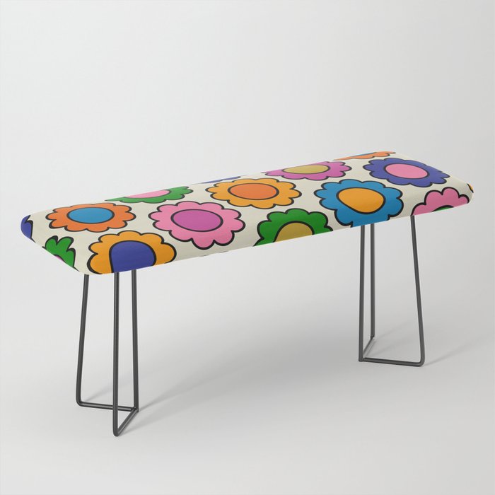 Colorful Flowers Happy Retro Pattern Bench Gallery Image 1
