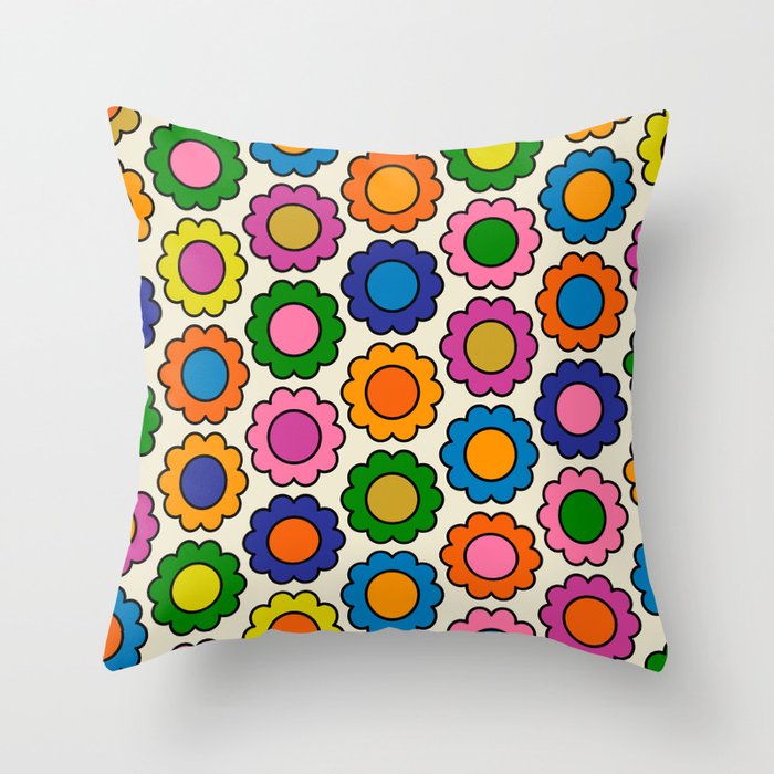 Colorful Flowers Happy Retro Pattern Throw Pillow Gallery Image 6