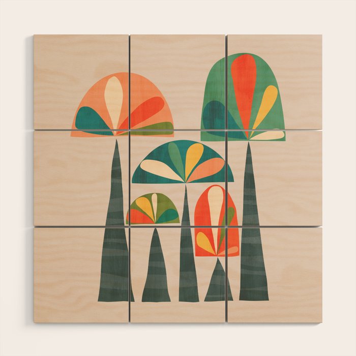 Quirky retro palm trees Wood Wall Art Gallery Image 1