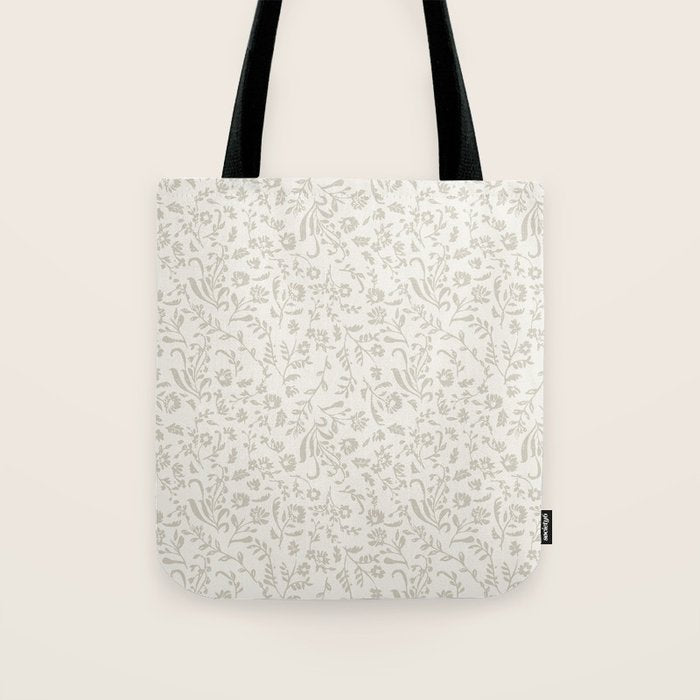 Beige Ditsy Toile Floral Tote Bag Gallery Image 1
