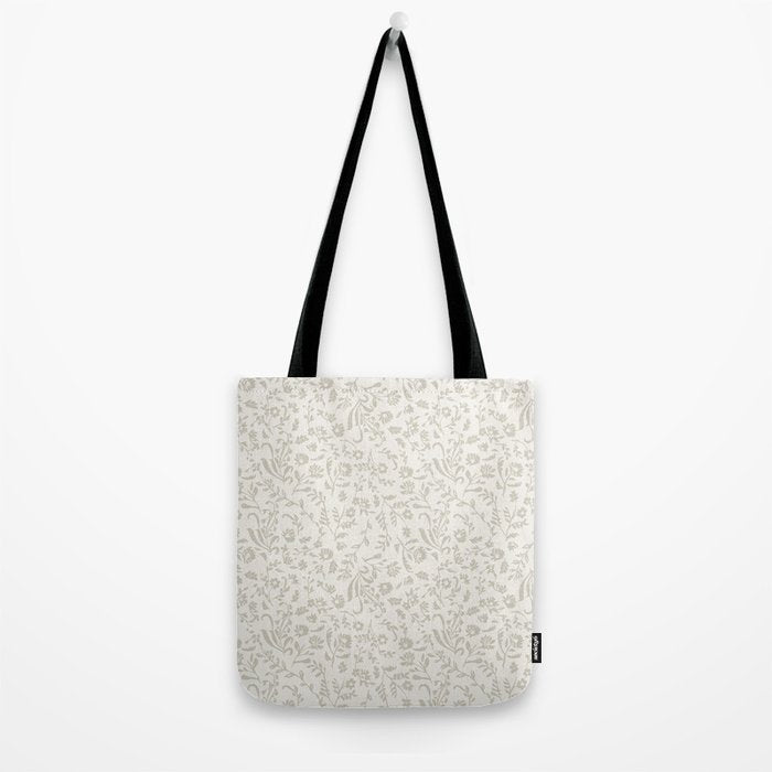 Beige Ditsy Toile Floral Tote Bag Gallery Image 2
