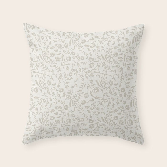 Beige Ditsy Toile Floral Throw Pillow Gallery Image 1