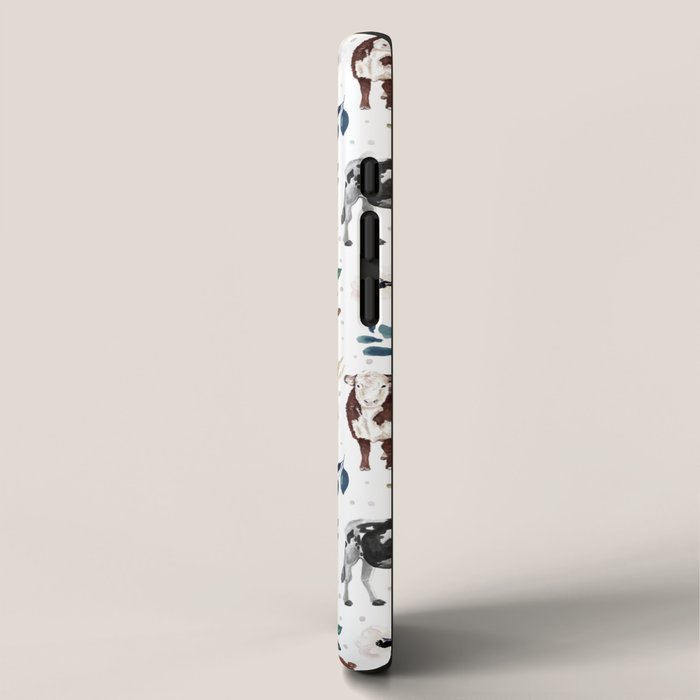 Hand-painted Cows and White Flowers with Blue Accents iPhone Case Gallery Image 2