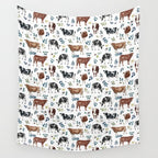 Hand-painted Cows and White Flowers with Blue Accents Wall Tapestry Gallery Image 4