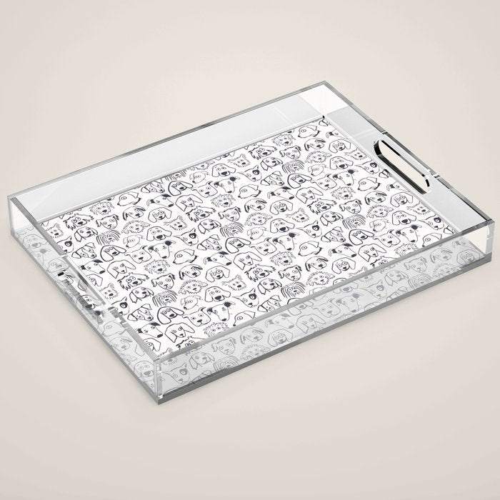 Lots of dogs doggy faces pattern Acrylic Tray Gallery Image 1