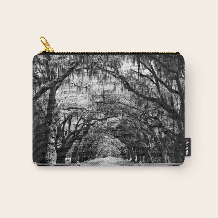 Spanish Moss on Southern Live Oak Trees black and white photograph / black and white art photography Carry All Pouch Gallery Image 1