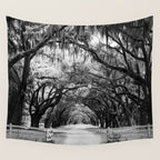 Spanish Moss on Southern Live Oak Trees black and white photograph / black and white art photography Wall Tapestry Gallery Image 4