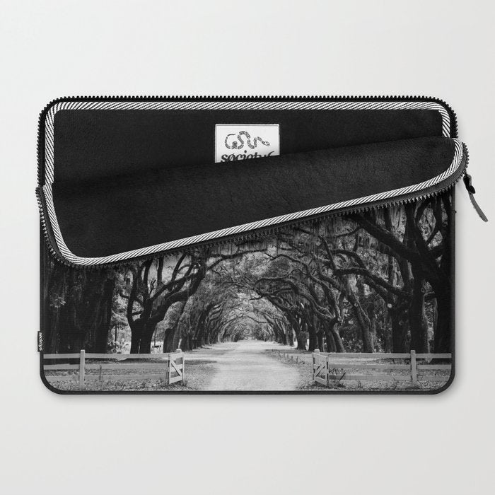 Spanish Moss on Southern Live Oak Trees black and white photograph / black and white art photography Laptop Sleeve Gallery Image 2