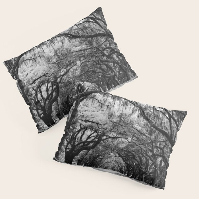 Spanish Moss on Southern Live Oak Trees black and white photograph / black and white art photography Pillow Sham Gallery Image 3