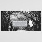 Spanish Moss on Southern Live Oak Trees black and white photograph / black and white art photography Desk Mat Gallery Image 1