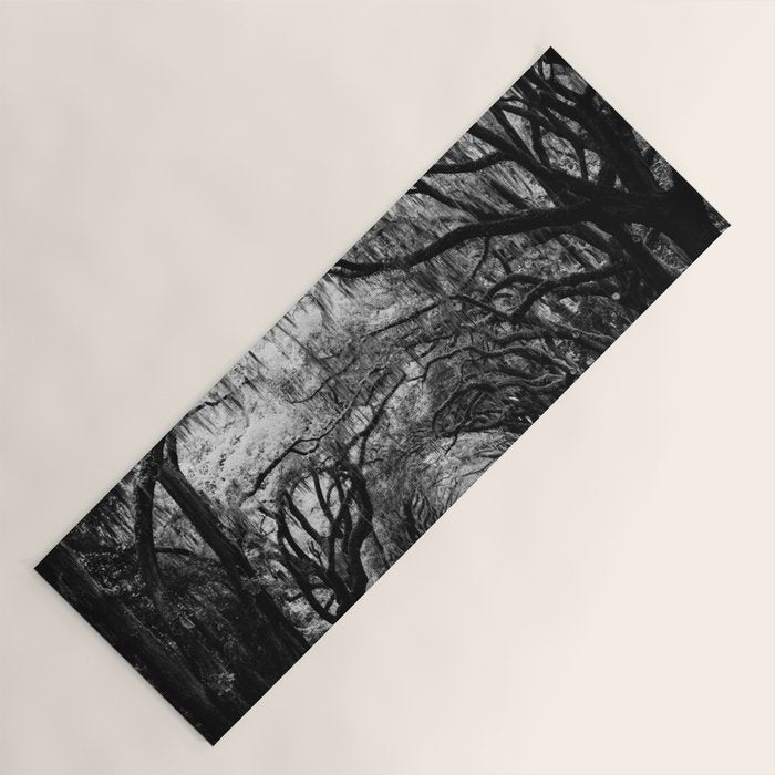 Spanish Moss on Southern Live Oak Trees black and white photograph / black and white art photography Yoga Mat Gallery Image 1