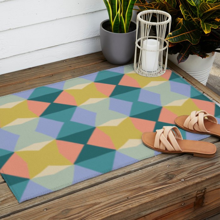  Mid-century Modern Geometric Pattern Outdoor Rug Gallery Image 2