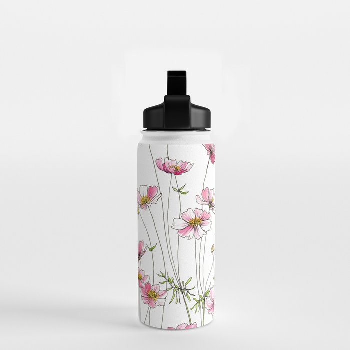 Pink Cosmos Flowers Water Bottle Gallery Image 2