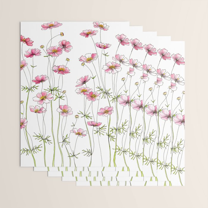 Pink Cosmos Flowers Wrapping Paper Gallery Image 3