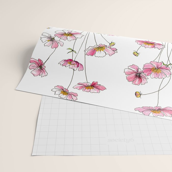 Pink Cosmos Flowers Wrapping Paper Gallery Image 2