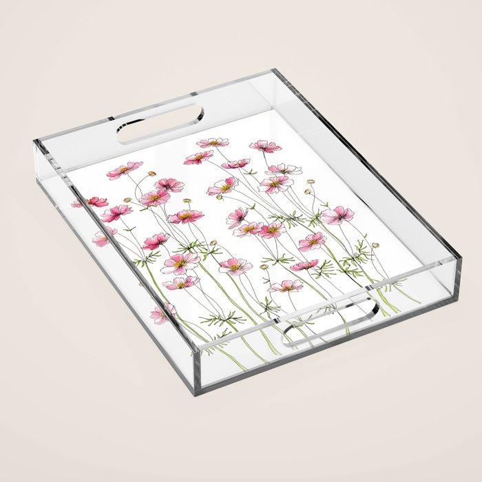 Pink Cosmos Flowers Acrylic Tray Gallery Image 1